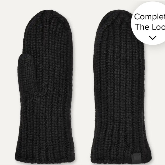 UGG Black Knit Rib Mittens - Picture 2 of 10